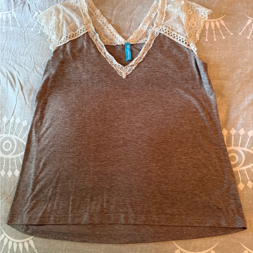 Lace Trim Gray Top